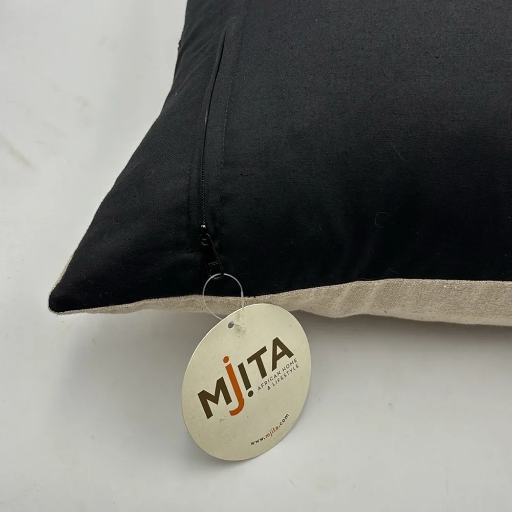Mjita African Kuba Cloth Raffia Linen Tribal Safari Accent Pillow